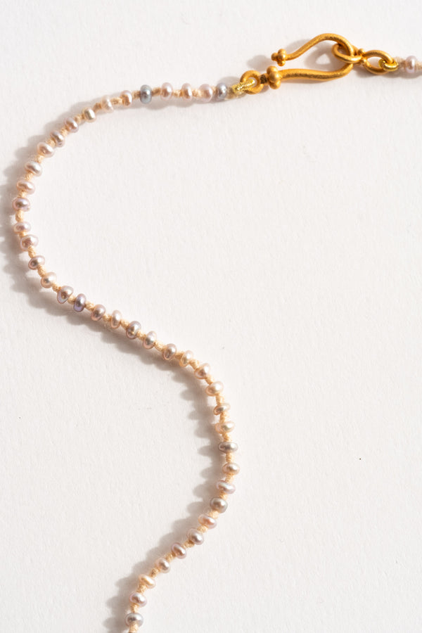 22K + Small Grey Seed Pearl Strand