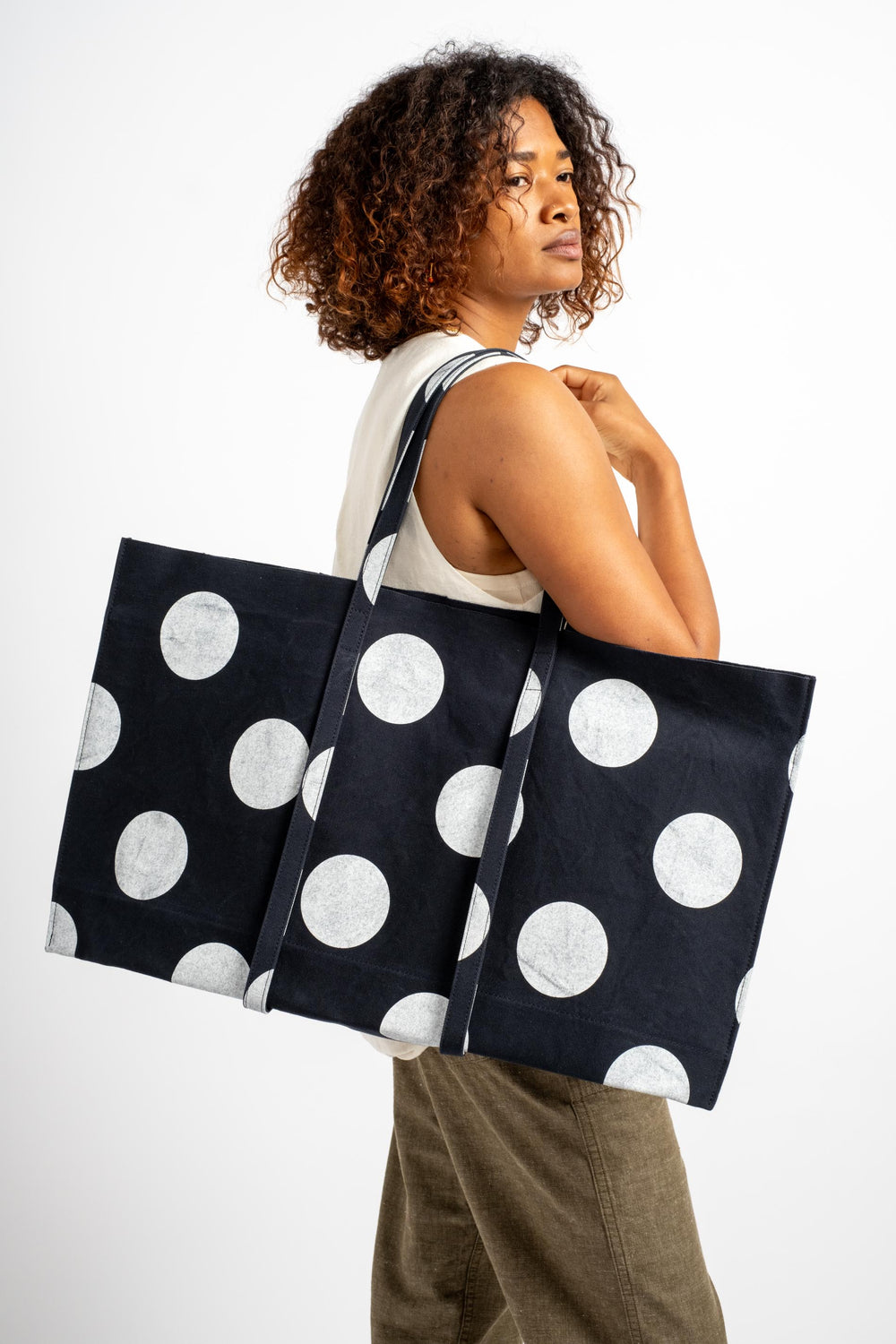 Large Washed Canvas Tote in Dot