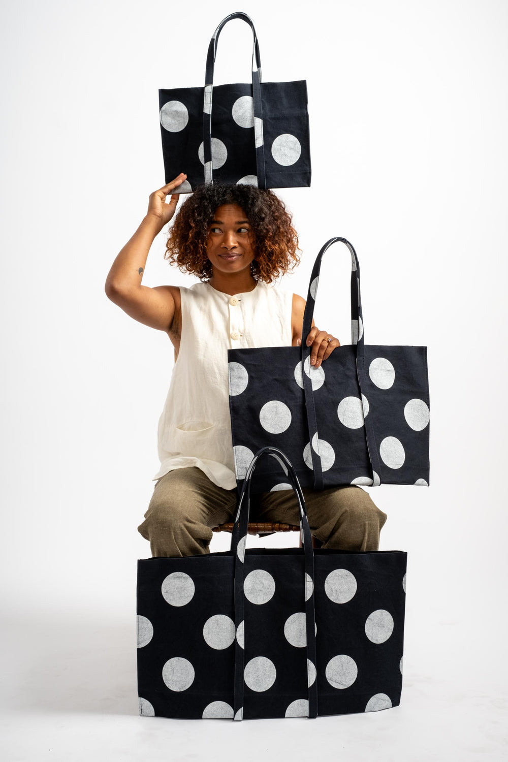 Large Washed Canvas Tote in Dot