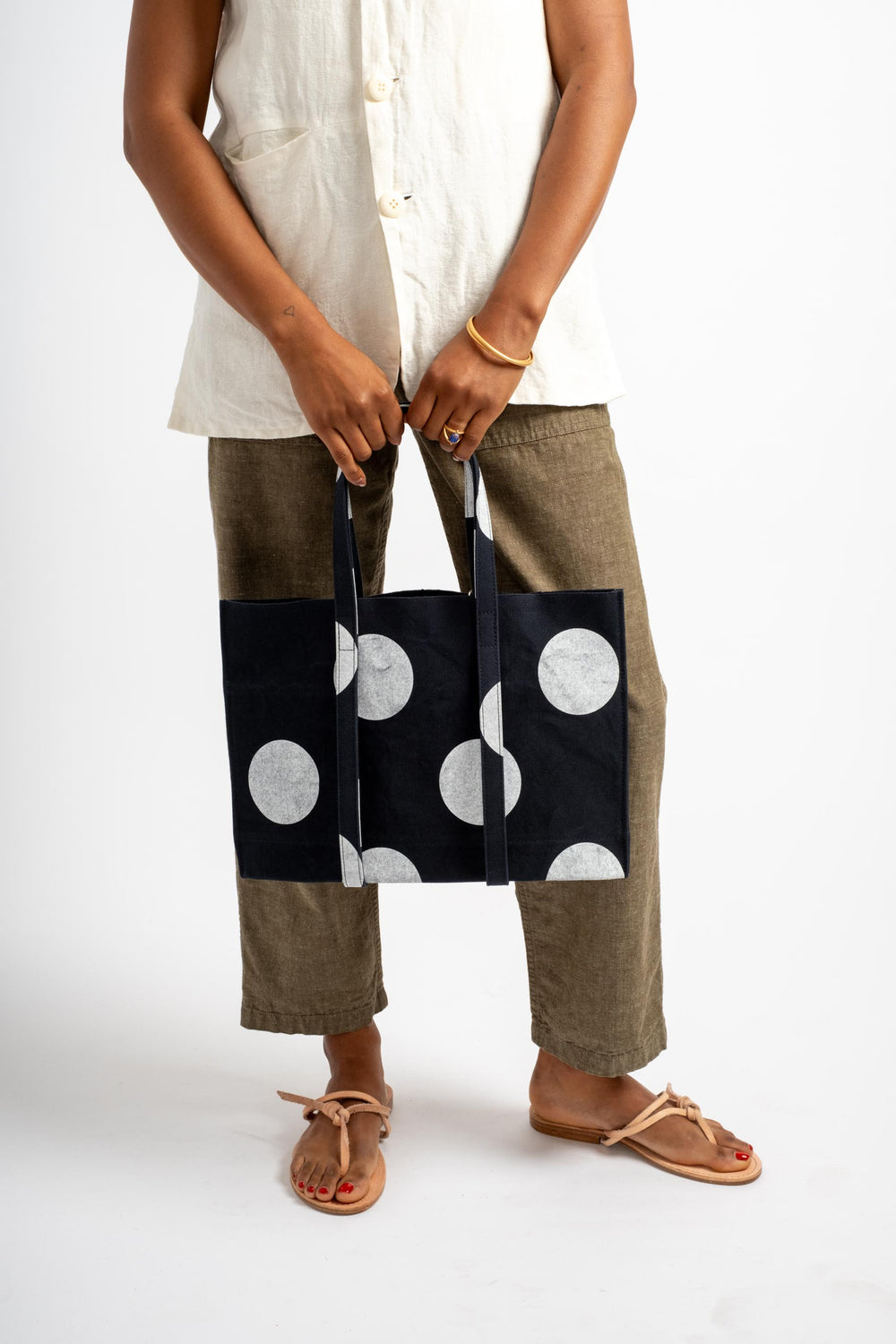Small Washed Canvas Tote in Dot