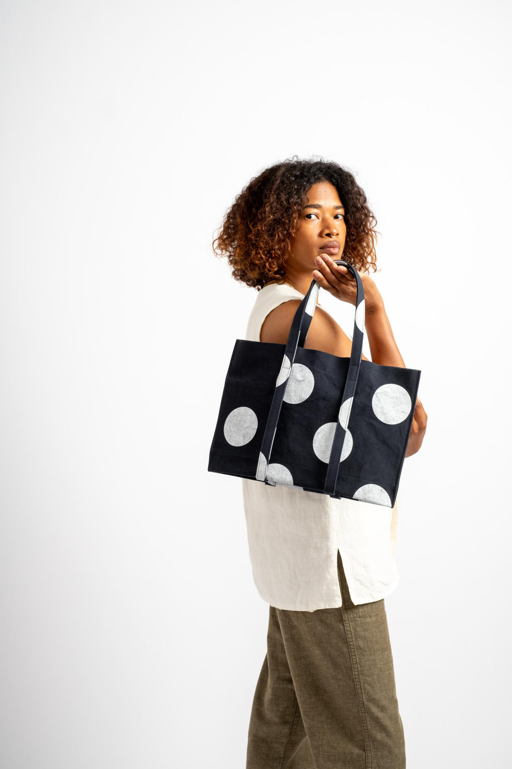 Small Washed Canvas Tote in Dot