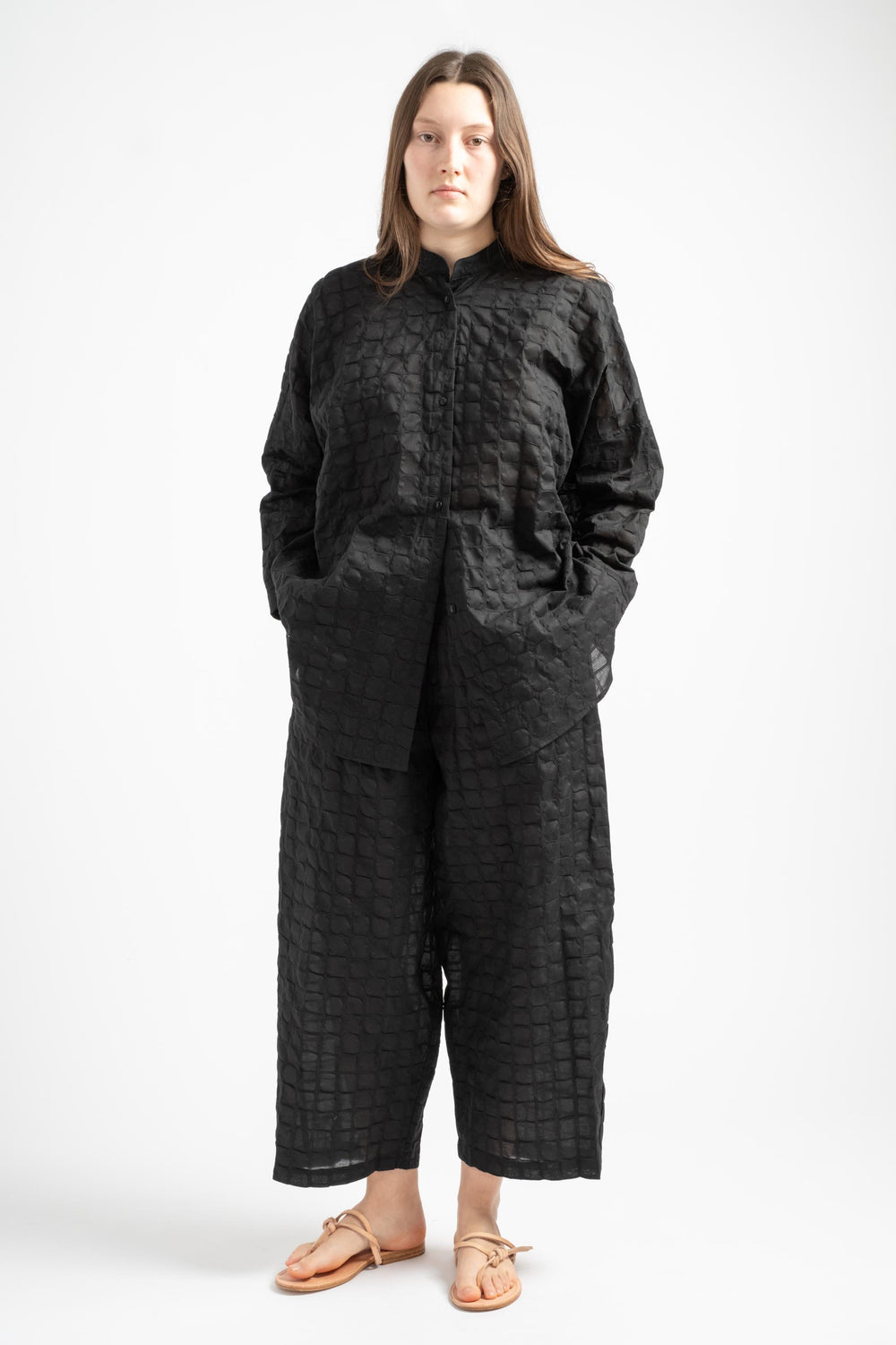 Ripple Finish Wide Pants in Black