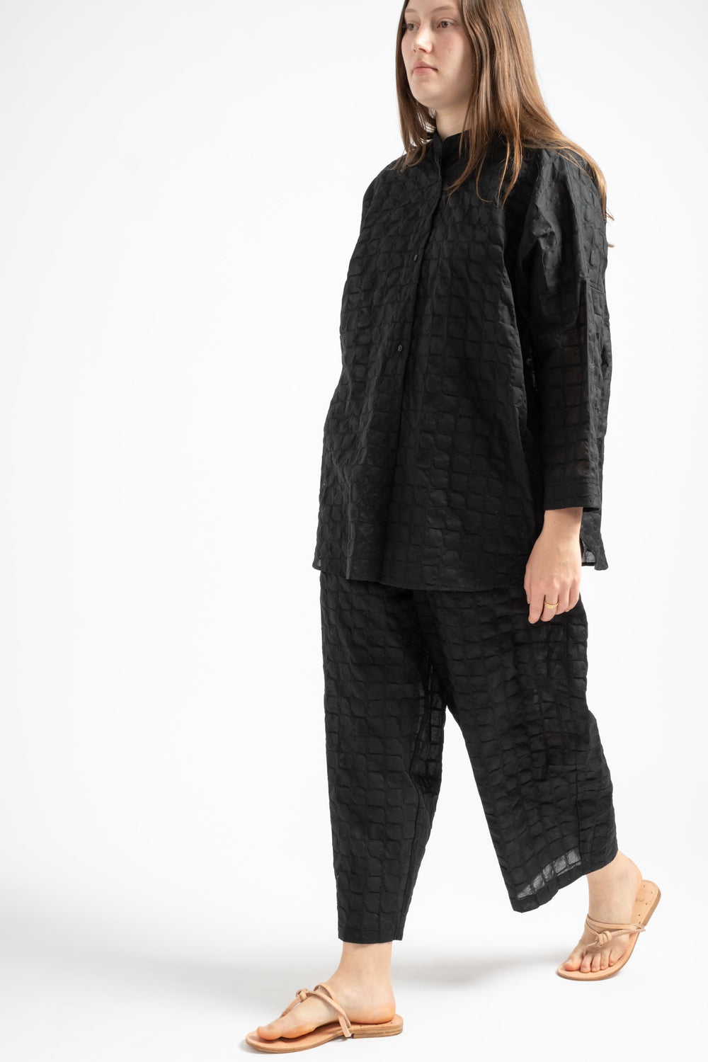 Ripple Finish Wide Pants in Black