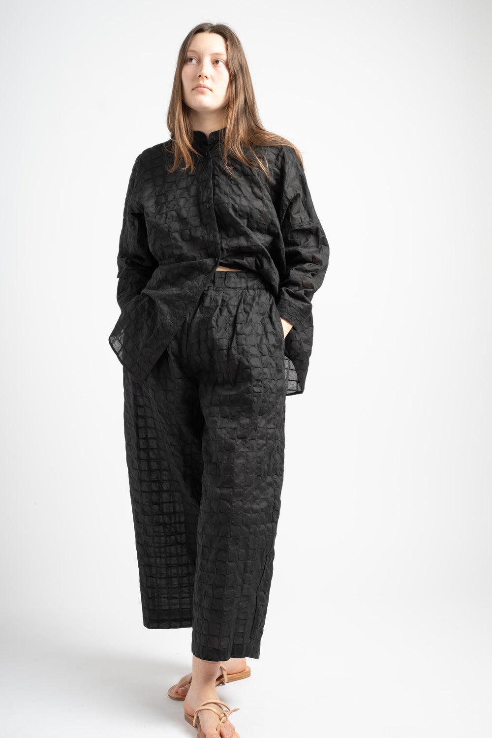 Ripple Finish Wide Pants in Black