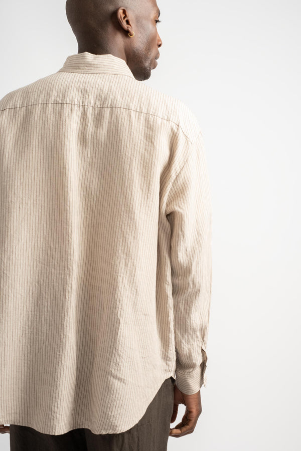 Big Shirt Yarn Dyed Linen/Cotton Stripe in Natural/Brown