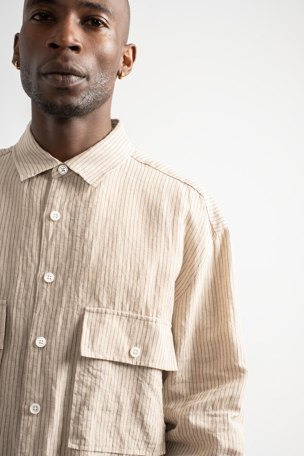 Big Shirt Yarn Dyed Linen/Cotton Stripe in Natural/Brown