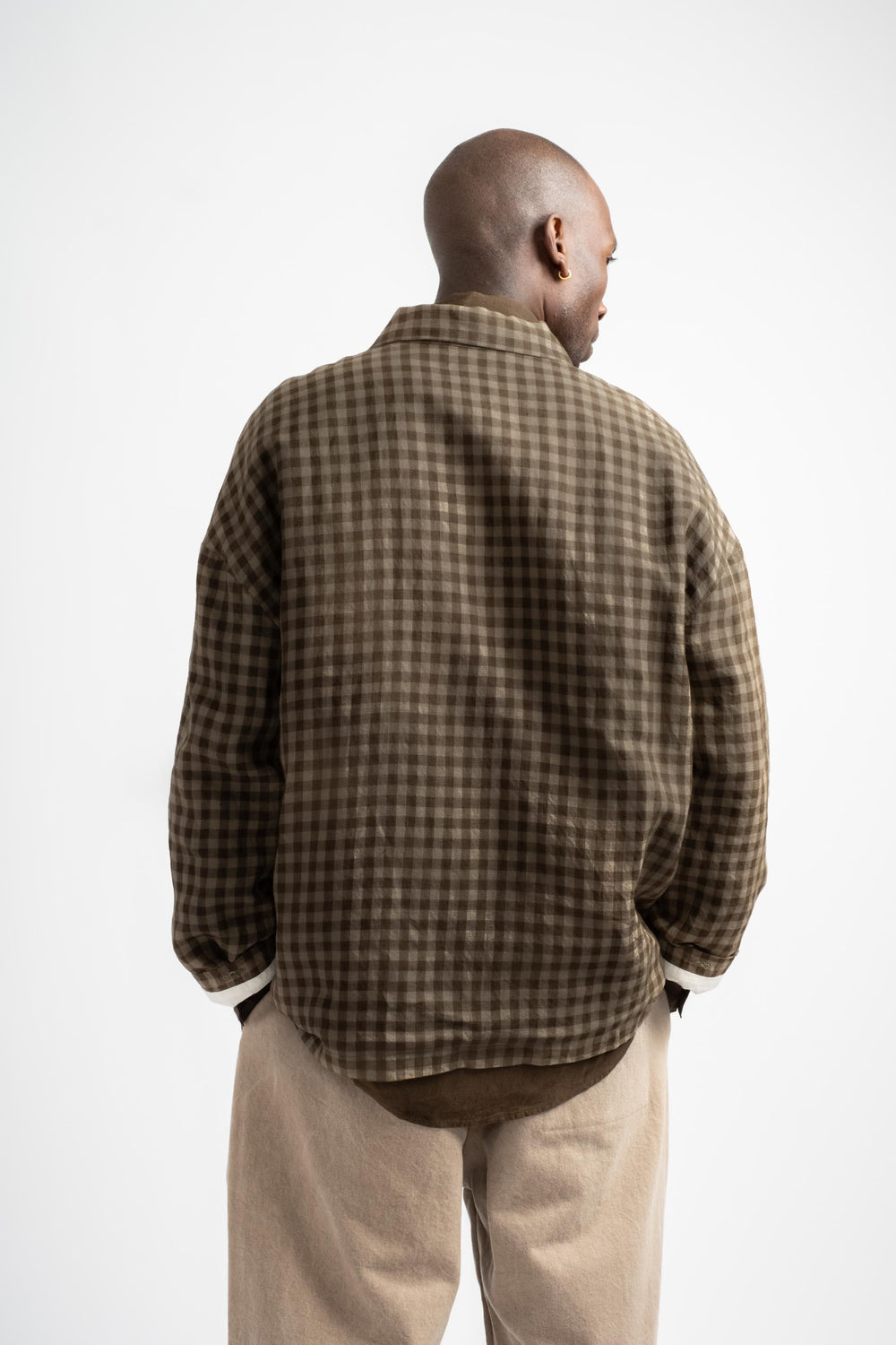 Field Shirt Two Yarn Dyed Linen Check in Beige + Brown