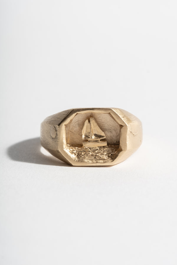 9K Sailboat Signet Ring