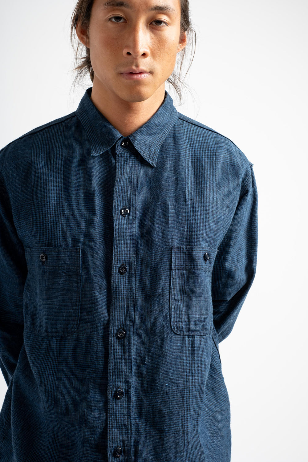 Indigo Check Linen Work Shirt