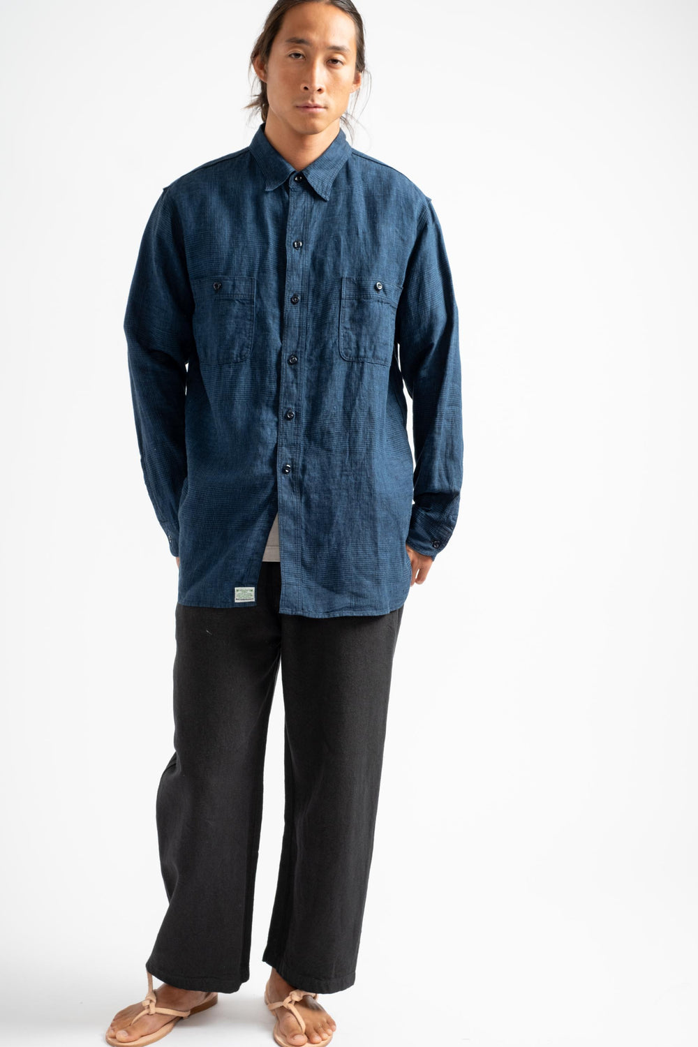Indigo Check Linen Work Shirt