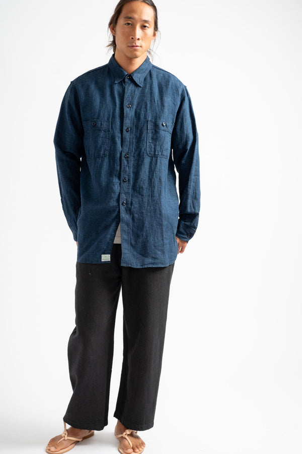 Indigo Check Linen Work Shirt