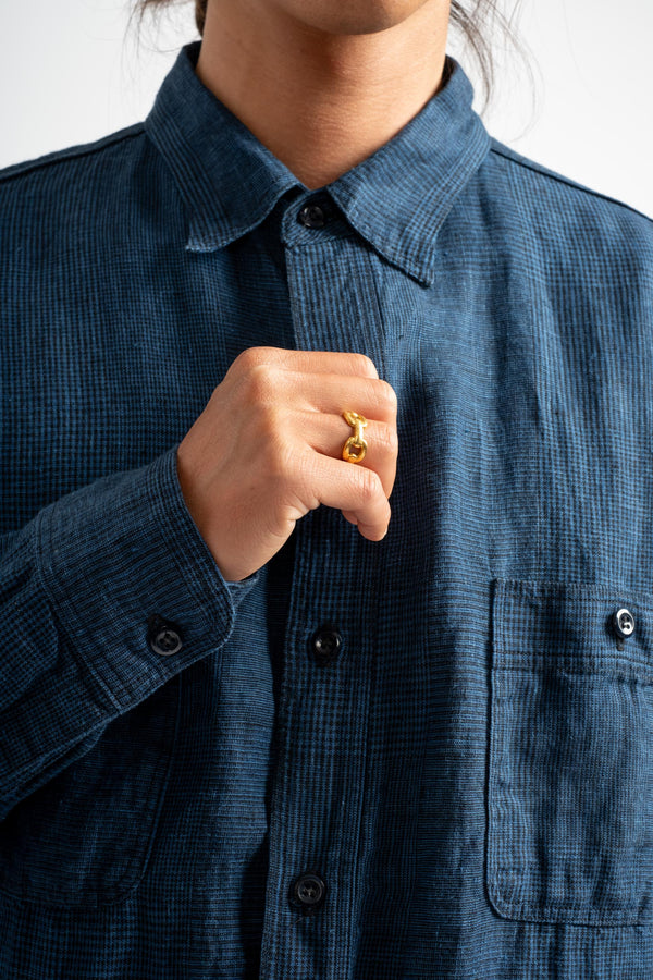 Indigo Check Linen Work Shirt