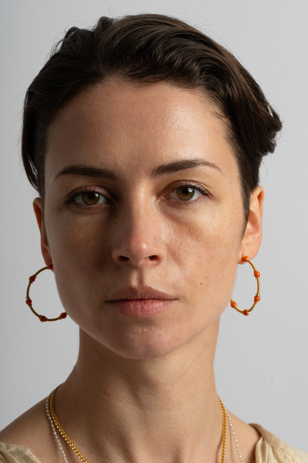 Antique Coral Zeno Hoop Earrings