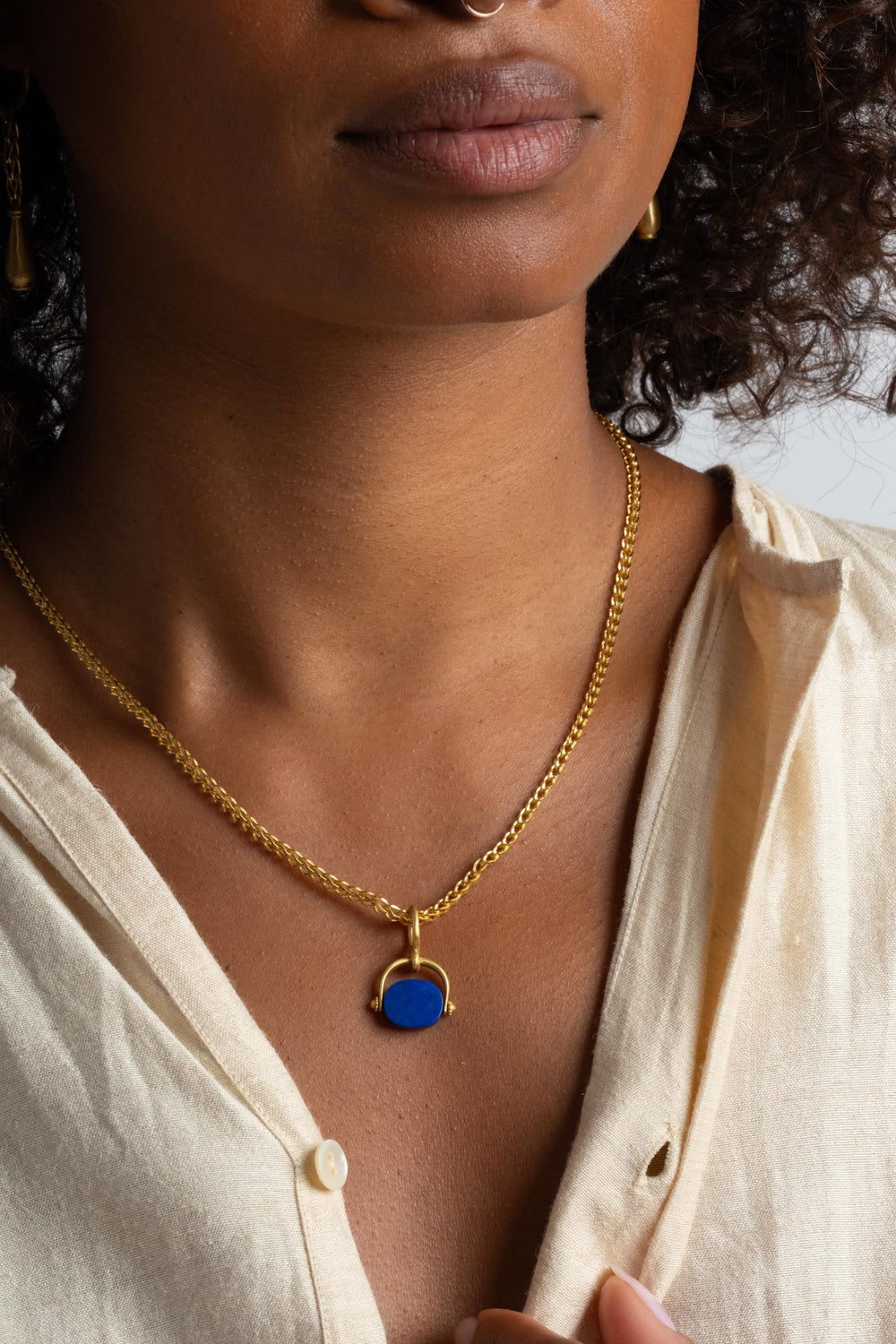 Prounis Lapis Baby Intaglio Unda Spinning Pendant on Model