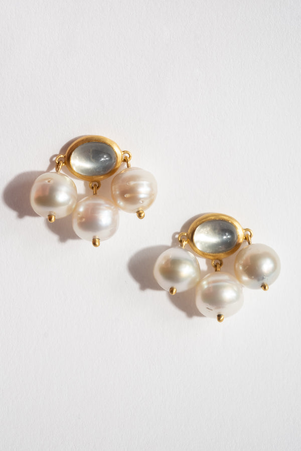 Mango Moonstone + South Sea Pearl Unda Stud Earring