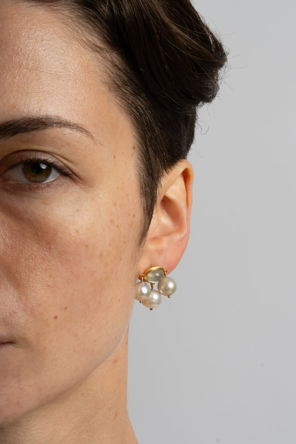 Mango Moonstone + South Sea Pearl Unda Stud Earring