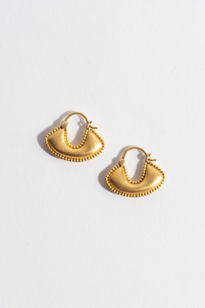 Small Granulated Boat-Shaped Hoop Earrings