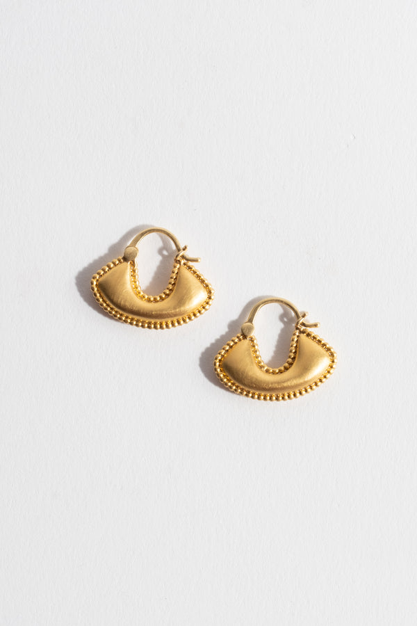Small Granulated Boat-Shaped Hoop Earrings