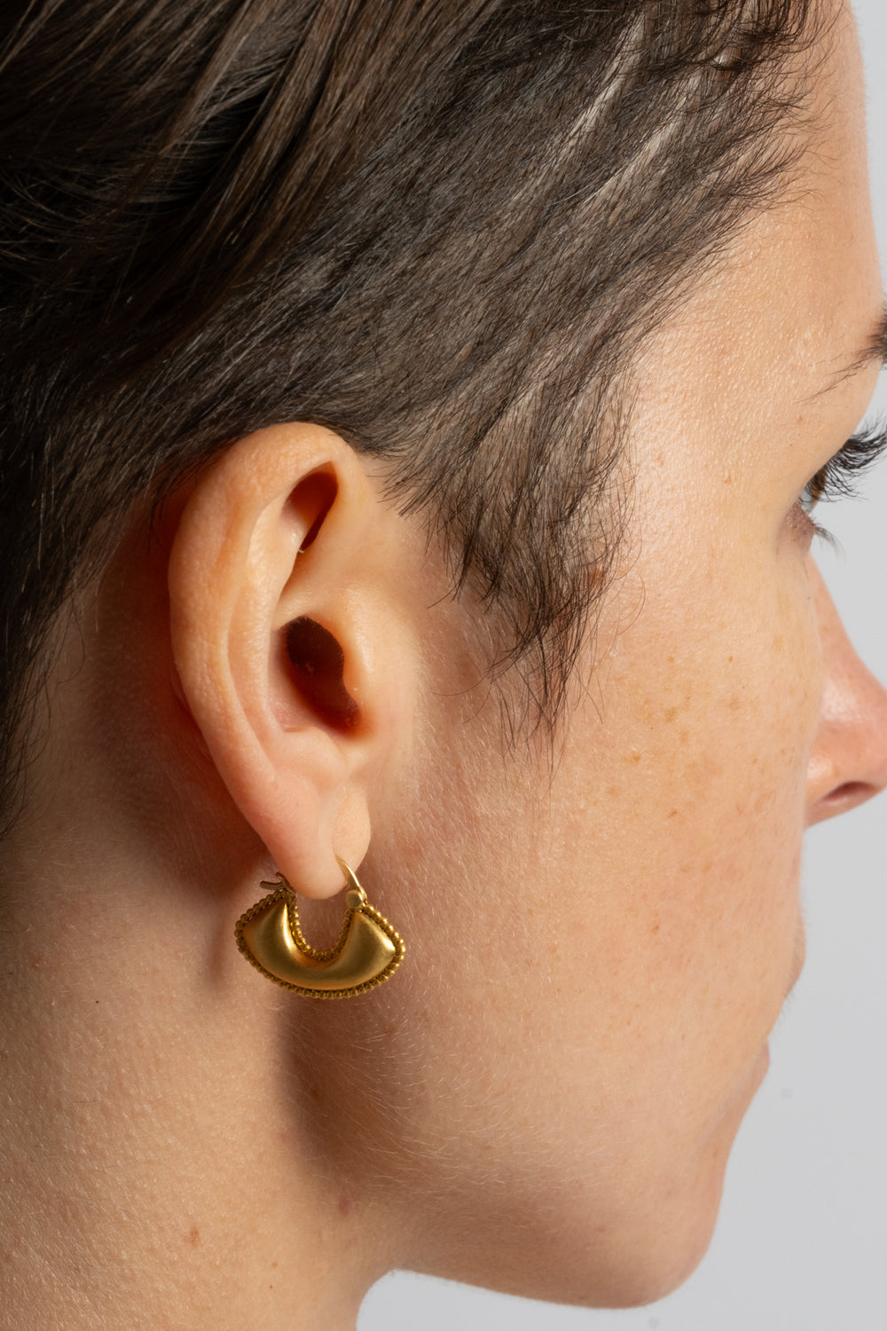 Small Granulated Boat-Shaped Hoop Earrings