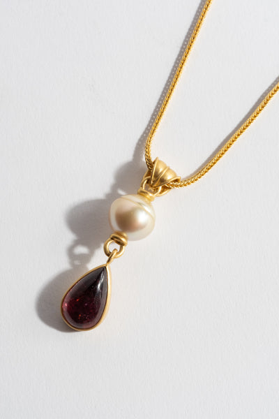 South Sea Pearl + Pink Tourmaline Tear Pendant