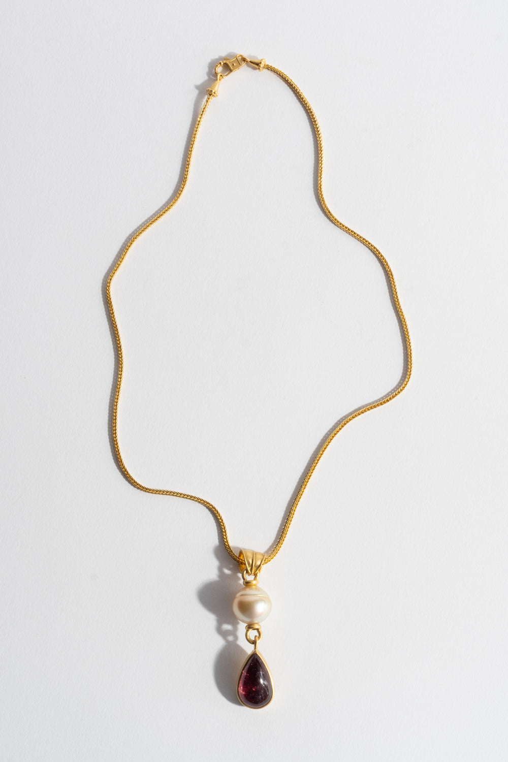 South Sea Pearl + Pink Tourmaline Tear Pendant