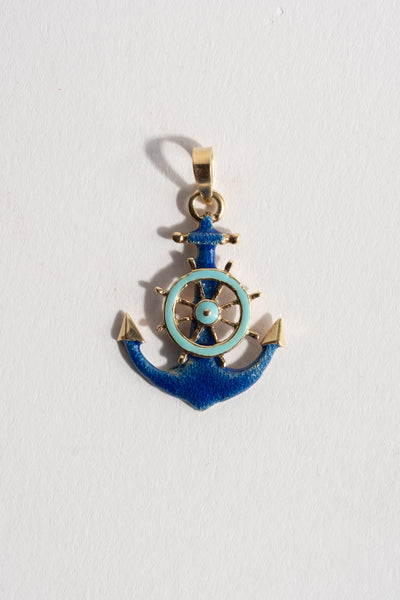 14K Enamel Anchor Pendant