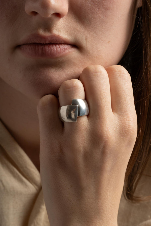 Sterling Puffy Overlap Ring