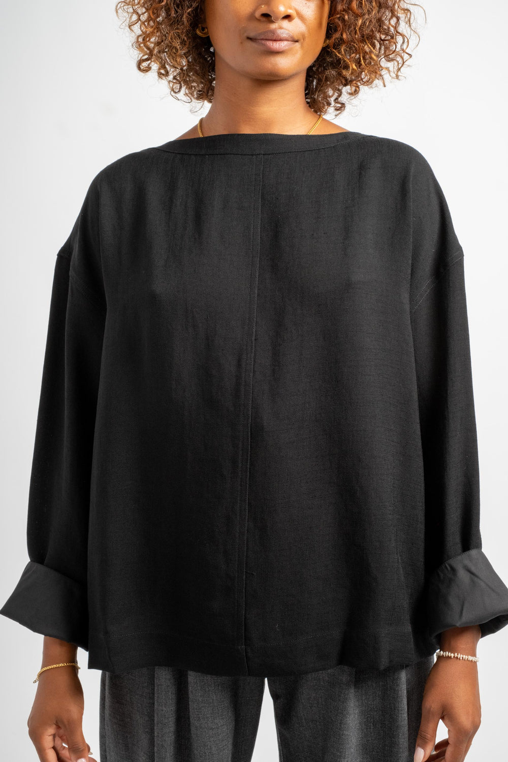 Lory Boat Neck Boxy Top in Black