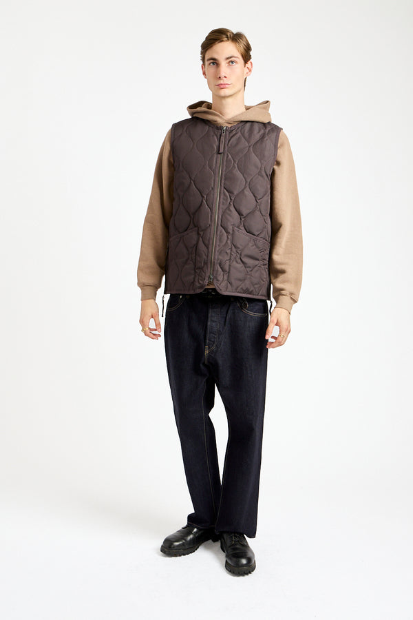 Military Crewneck Zip Down Vest in Dark Chocolate