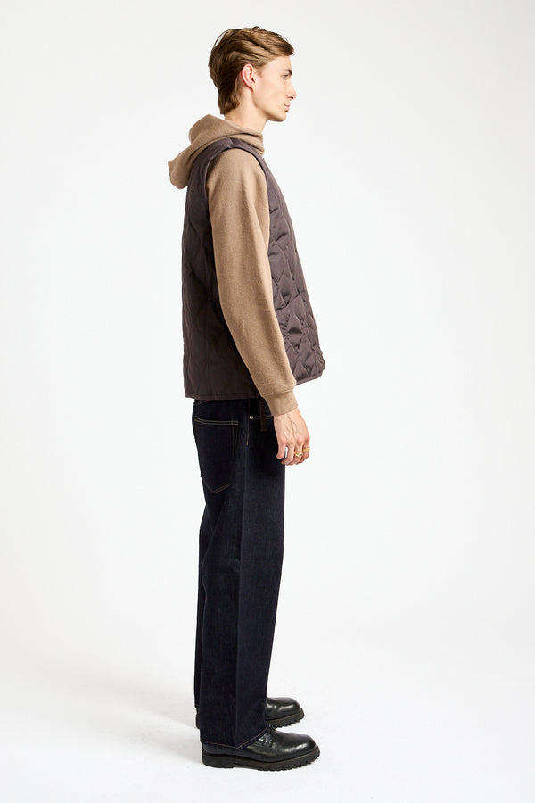 Military Crewneck Zip Down Vest in Dark Chocolate