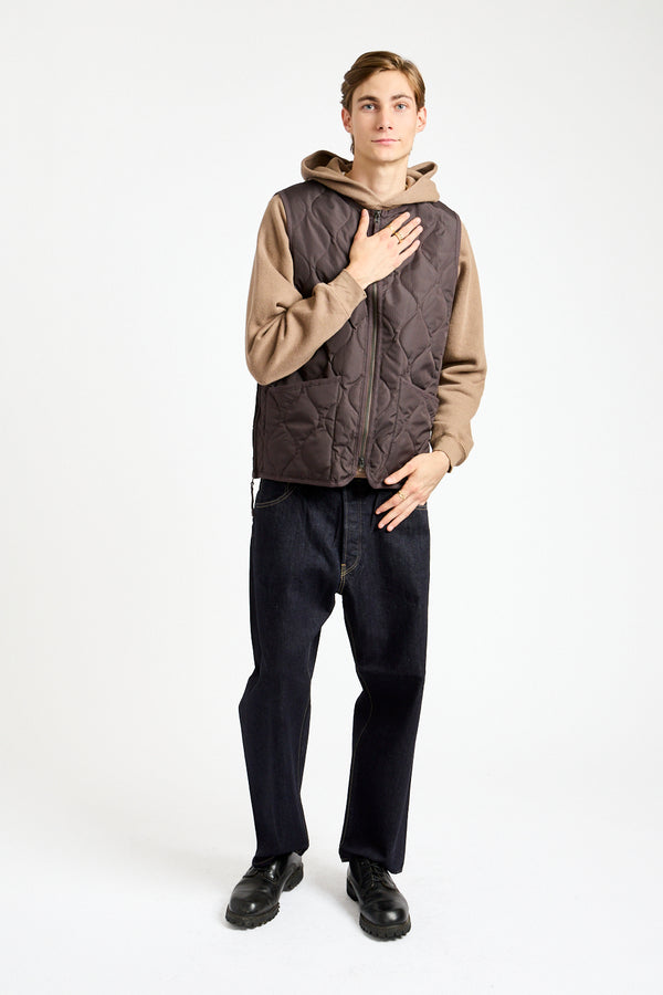 Military Crewneck Zip Down Vest in Dark Chocolate
