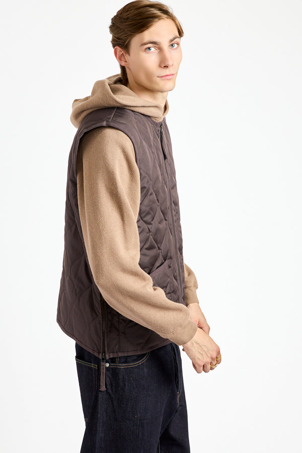 Military Crewneck Zip Down Vest in Dark Chocolate