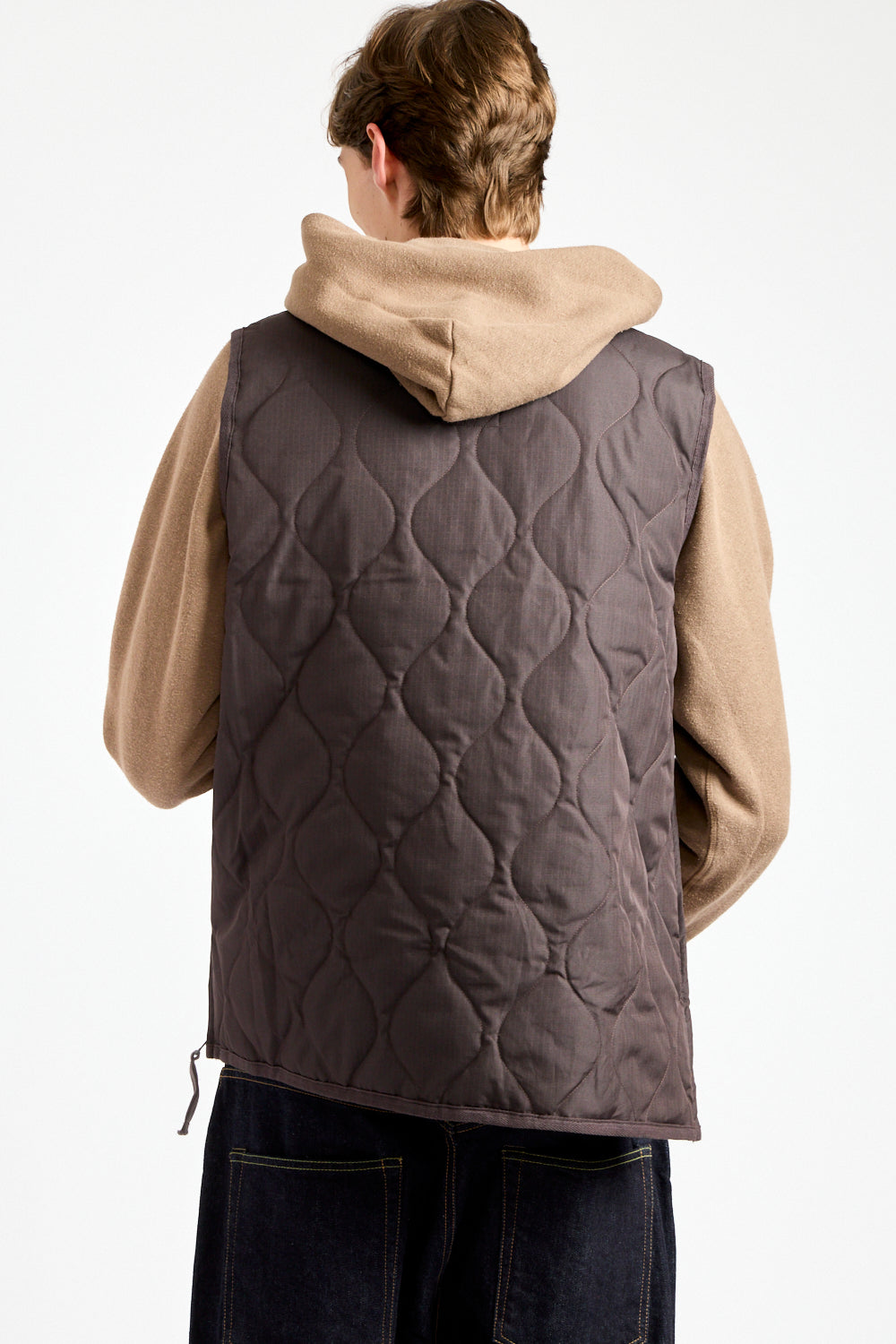 Military Crewneck Zip Down Vest in Dark Chocolate