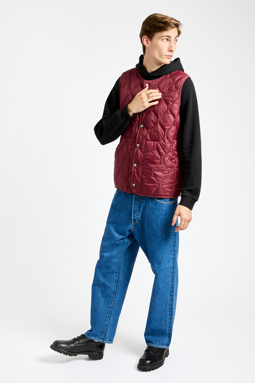 Military Crewneck Down Vest in Azuki