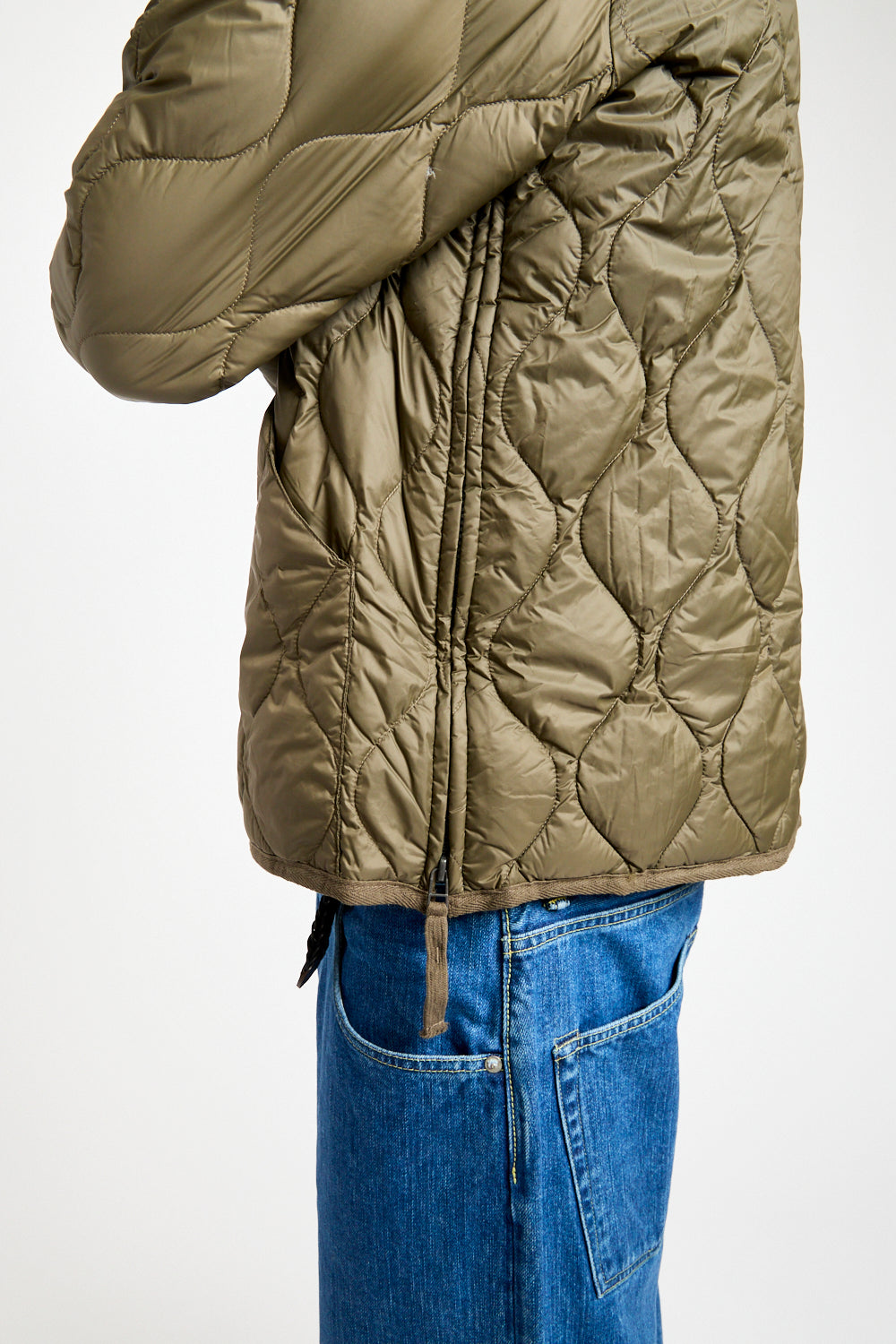 Military Hi-Neck Zip Down Jacket in Dark Olive
