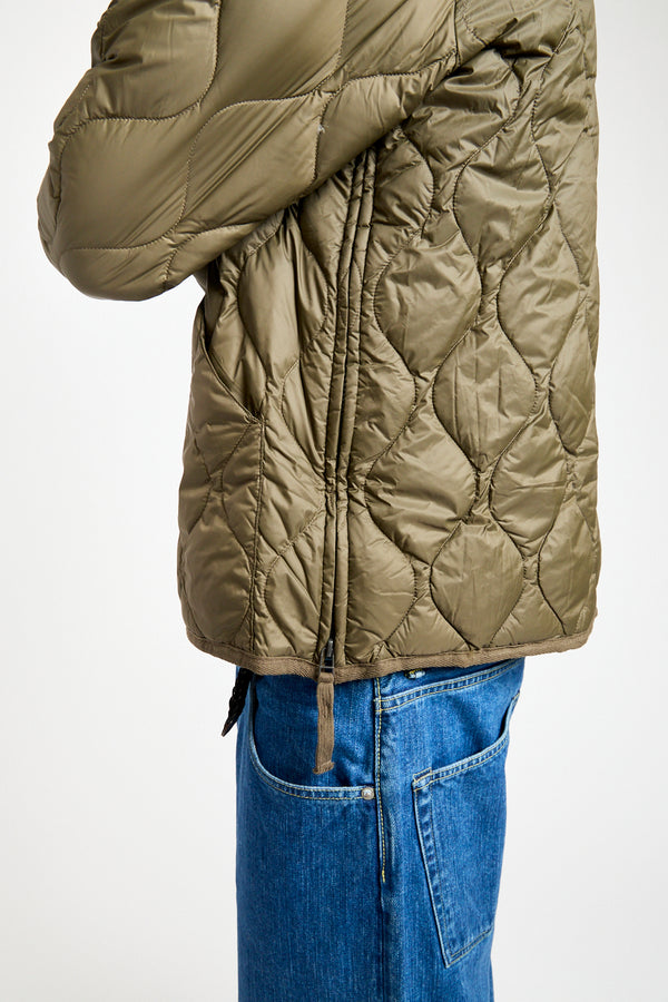Military Hi-Neck Zip Down Jacket in Dark Olive
