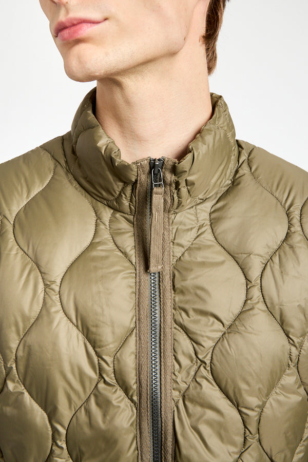 Military Hi-Neck Zip Down Jacket in Dark Olive