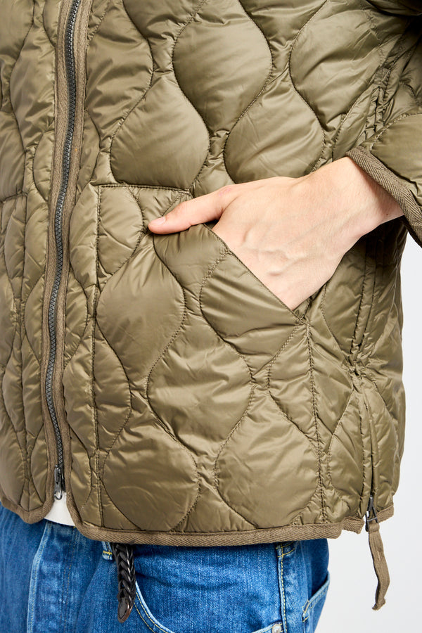 Military Hi-Neck Zip Down Jacket in Dark Olive