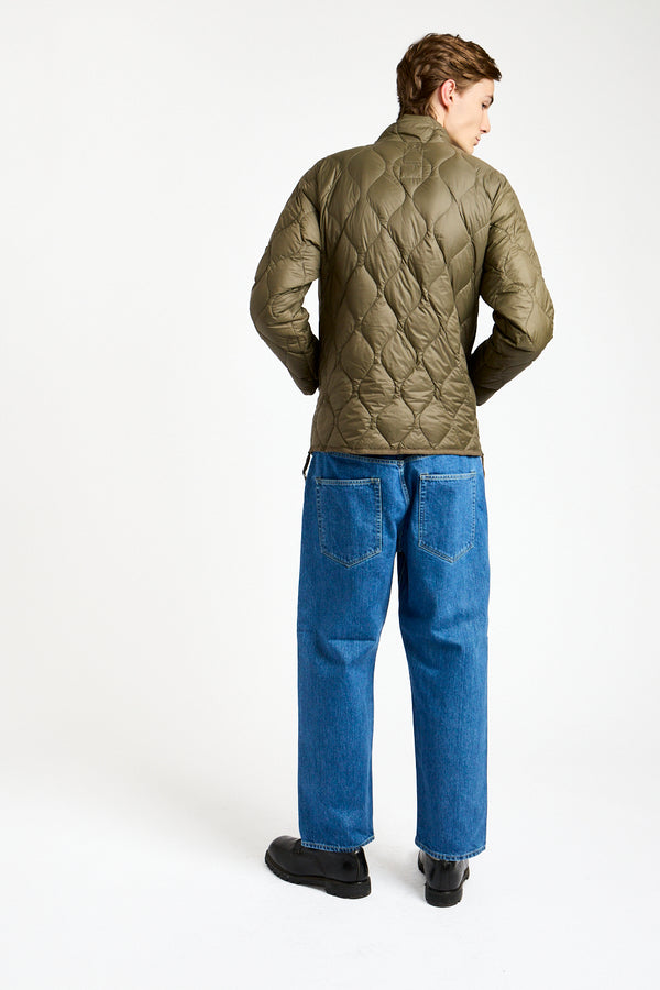 Military Hi-Neck Zip Down Jacket in Dark Olive