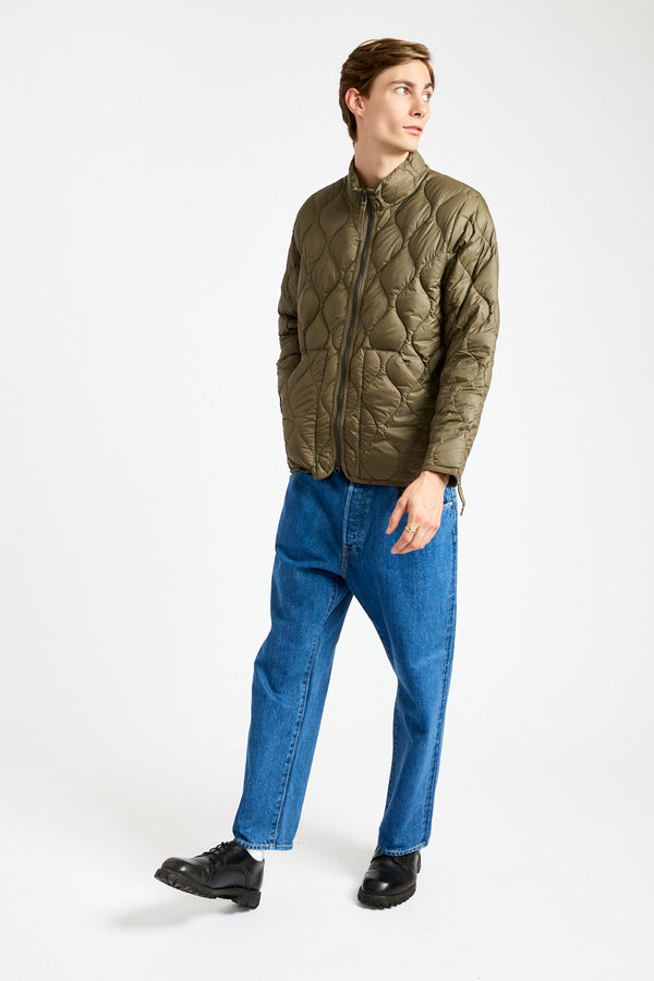 Military Hi-Neck Zip Down Jacket in Dark Olive