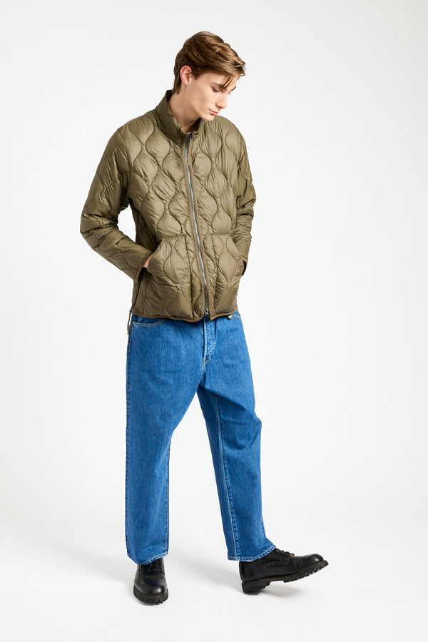 Military Hi-Neck Zip Down Jacket in Dark Olive
