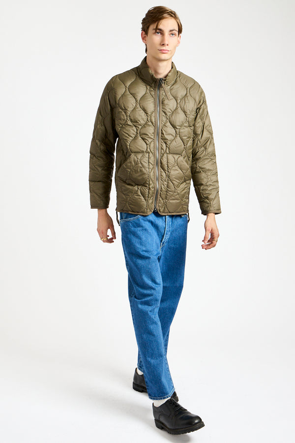 Military Hi-Neck Zip Down Jacket in Dark Olive