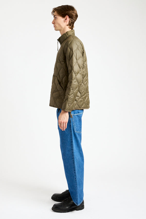 Military Hi-Neck Zip Down Jacket in Dark Olive