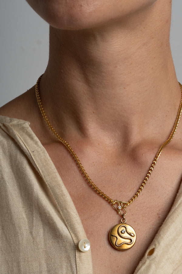 14K 1920's Snake Locket with Diamond