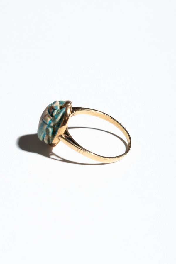 14K Ancient Faience Scarab Ring