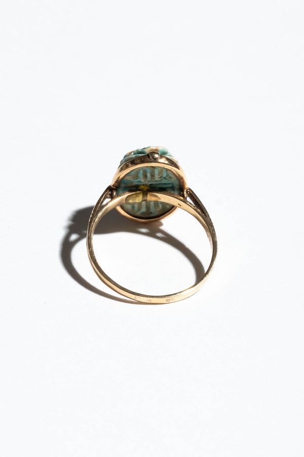 14K Ancient Faience Scarab Ring