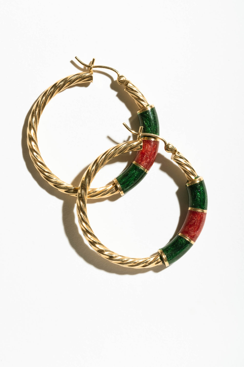 14K Green and Red Enamel Hoops