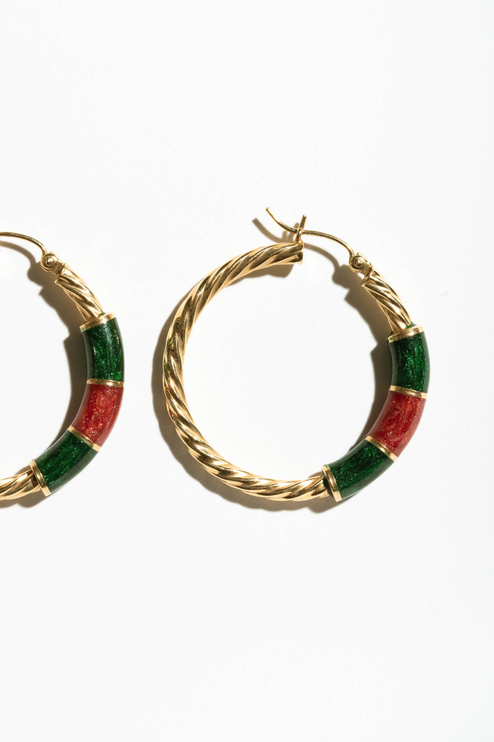 14K Green and Red Enamel Hoops