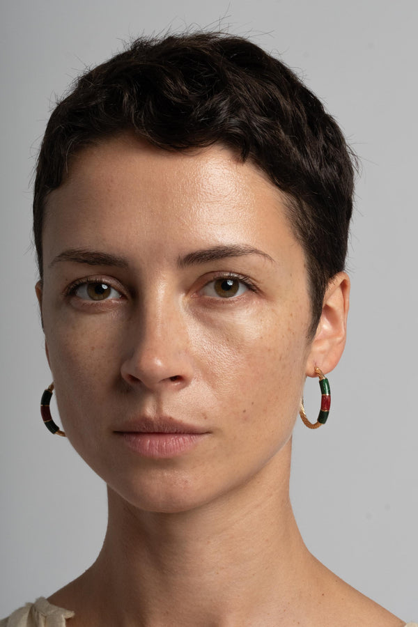 14K Green and Red Enamel Hoops