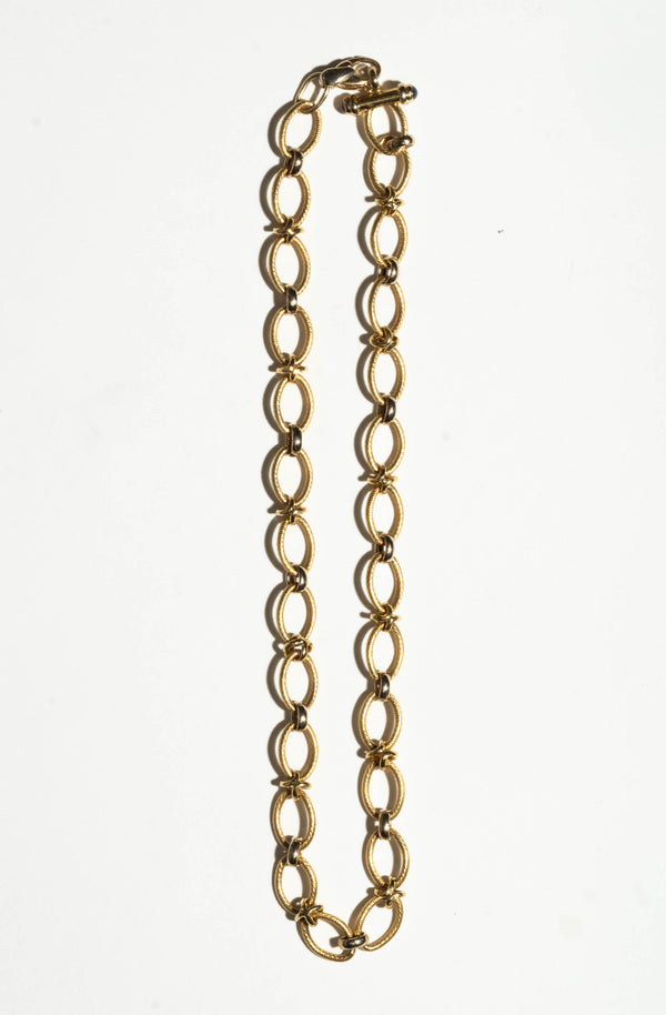 14K Oval Link Choker Necklace with Sapphire